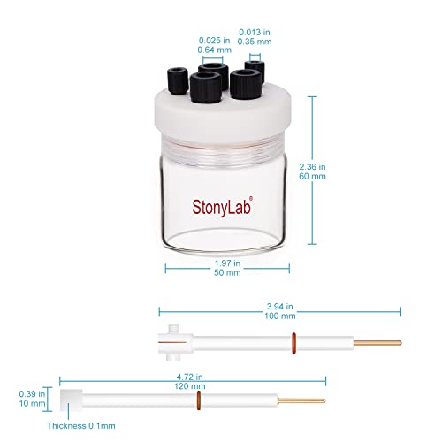 Stonylab Electrolytic Cell, Borosilicate Sealed Electrochemical Cell Kit Reactor Electrolyzer With 5-Hole Ptfe Lid, 50 Ml #TOP2