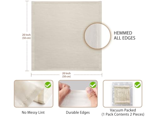 Olicity Cheesecloth, Grade 100, 20x20Inch Hemmed Cheese Cloths for Straining Reusable, 100% Unbleached Cheese Cloth Muslin Cloth for Cooking, Straining, Jelly Making, Cheese Making - 2 Pieces, 20-S