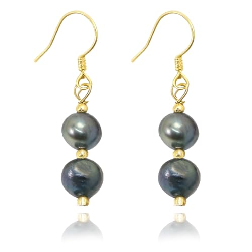 YULOO ahitian Baroque Seawater Black Pearl Drop Earrings