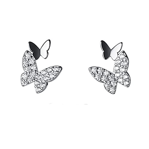 Image of HAISWET Butterfly 925 Sterling Silver Stud Earrings White Cubic Zirconia