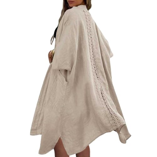 chouyatou Women's Boho Crochet Eyelet Open Front Irregular Long Cotton Beach Coverup Cardigan Shirt Blouses