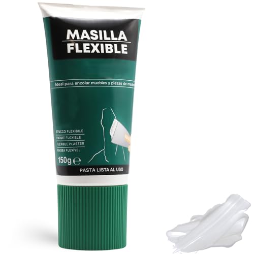 TECHZOCO Masilla Flexible, Ideal para encolar madera, ceramica, yeso, escayola, cemento, hormigón, Masilla lista al uso, Rellenadora de agujeros, Formato en tubo, Color Blanco, Contiene 150 gramos