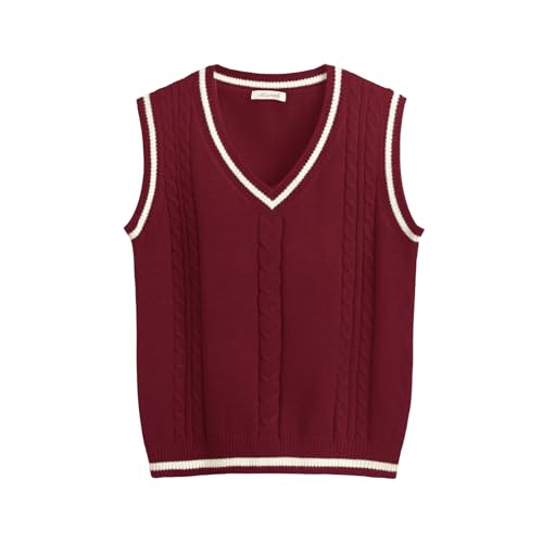 Image of Sweater Vest Women,Sleeveless V Neck Argyle Plaid Long Preppy Loose Knitted Casual School Sweaters Tank Top