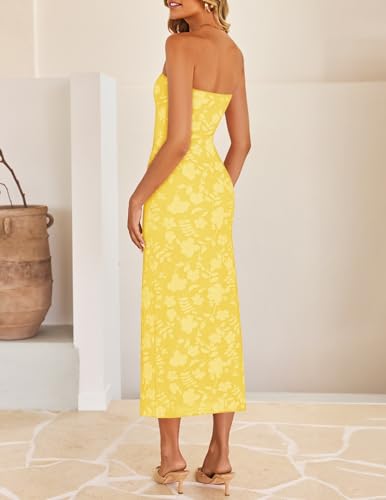 Image of ZESICA Women's 2026 Summer Floral Strapless Bodycon Midi Dress Off Shoulder Beach Formal Cocktail Wedding Guest Long Dresses