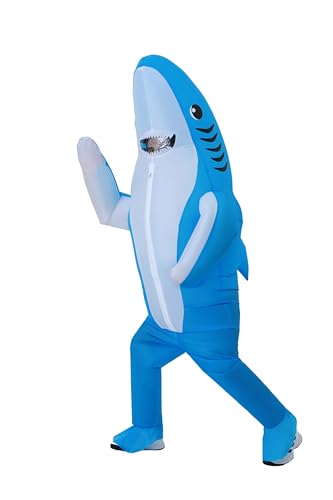 FUNFOCUS Disfarce de tubarão insuflável para adultos, disfarce de tubarão de corpo inteiro para Halloween, Carnaval, Natal e eventos (disfarce de tubarão insuflável)