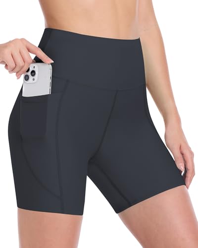 Runhit Women's Swim Board Shorts Swimsuit Bathing Suit Bottom UPF50+ High Waisted Tummy Control Quick Dry Pockets Liner 5" XL Charcoal Gray