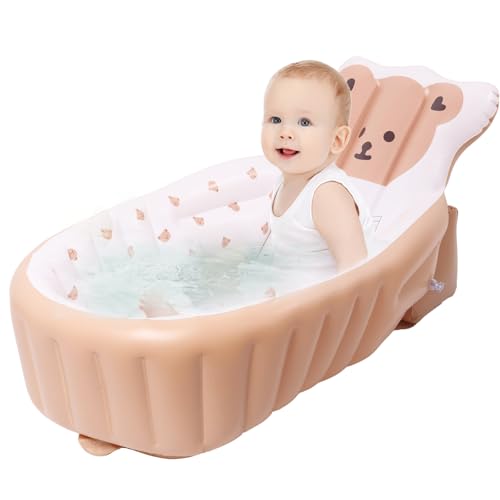 Bañera para bebé, piscina infantil inflable con bomba de aire incorporada, bañera portátil plegable de 45 ° para niños, 105 × 58 × 44 cm, bañera para bebés de 0 a 6 años recomendada para exteriores