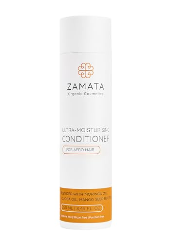 ZAMATA Acondicionador ultra hidratante para afro y rizos – con aceite de jojoba, aceite de moringa orgánico y manteca de mango – mejor peinado, brillo y cuidado – 250 ml – Sin sulfatos y vegano