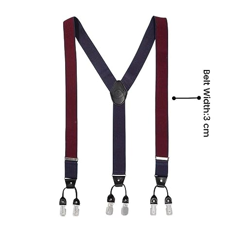 Image of The Tie Hub Tic Tac Toe - Blue /Maroon Clip On Suspenders For Men