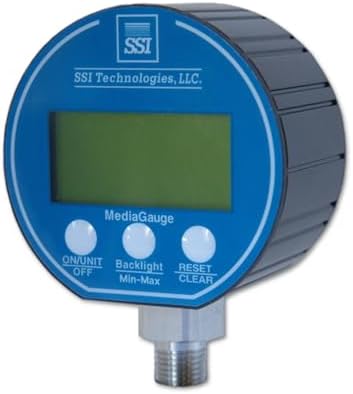 SSI TECHNOLOGIES MG-9V Series Media Gauge Digital Pressure Gauge Sensor with LCD Display, 200psig Operating Pressure, 9V, 0.25% Accuracy, 1/4-18 NPT Male Process Connector Type -MG-200-A-9V