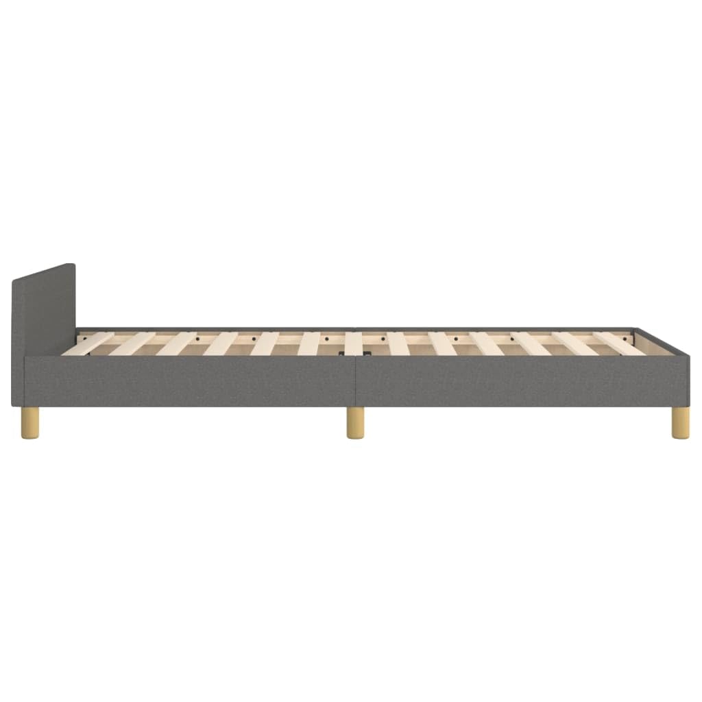 Dunkelgraues Bettgestell 100x200 cm, Stoffbezug, höhenverstellbares Kopfteil, Robustes Bed Frame aus Massivholz, modernes Platform Bed für Bedroom Furniture