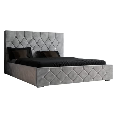 GRAINGOLD Polsterbett Rossa mit Bettaksten, Kristallen auf der Vorderseite und dem Kopfteil - große Auswahl an Stoffen - Elegantes Glamour-Stil Schlafzimmerbett 160x200 Cover
