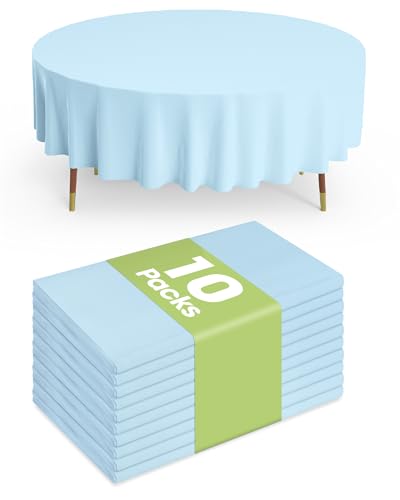 Image of Pureegg Plastic Table Cloth Disposable 10 Pack, 84'' Round Table Cloths, Easter Party, Picnic, Wedding, Decorative Tablecloths, Round, Baby Blue Plastic Cover, Leakproof & Sturdy, Light Blue