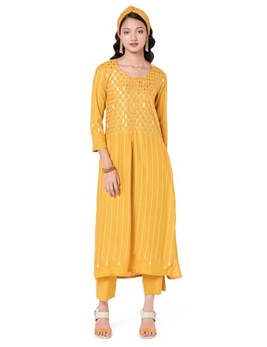 Image of BIBA Women Rayon Straight Kurta Pant Suit Set