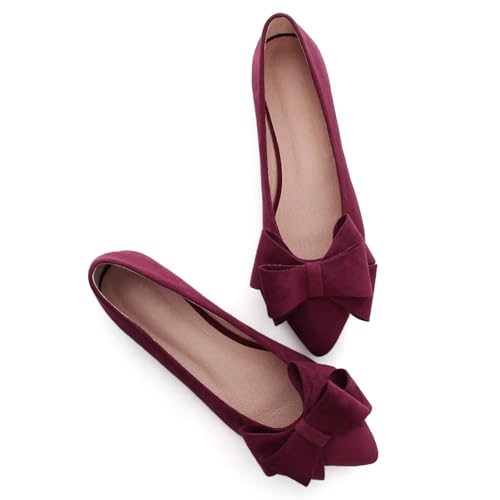 Image of SAILING LU Womens Bowknot Ballet Flats Pointy Toe Suede