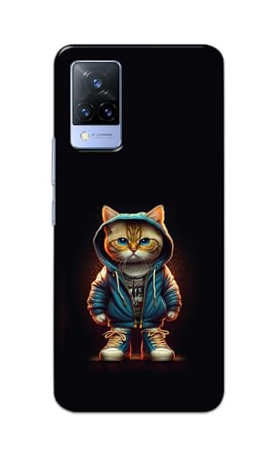 Image of PRINTFIDAA Printed Hard Back Cover Case for Vivo V21 5G Back Cover (Hipster Cat) -112