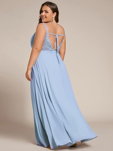 Image of Ever-Pretty Women's Pleated Backless Applique V Neck A Line Chiffon Sleeveless Plus Size Bridesmaid Dresses 01692-DA