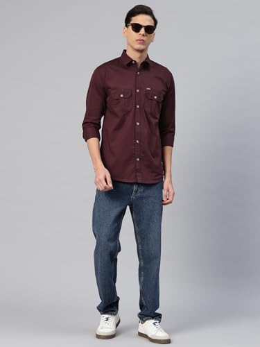 Image of Majestic Man Men's Washed Cotton Twill Casual Shirt -| with Dual Flap Pockets - Slim Fit | Full Sleeve | Casual Wear | Trendy & Comfortable