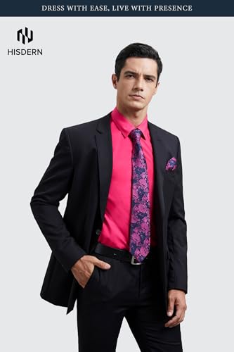 Image of HISDERN Mens Dress Shirt with Tie Pocket Square Set Classic Button Down Shirt Matching Tie Long Sleeve Shirts