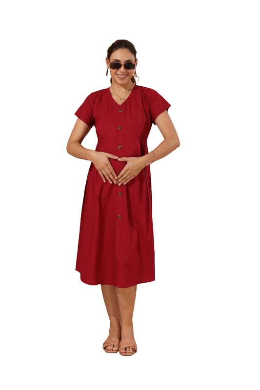 Maternity Fit and Flare Midi Short Sleeves Dress for Women-image-31