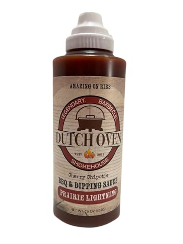 Dutch Oven Prairie Lightning Cherry Chipotle BBQ & Dipping Sauce by Outback Cookin' Co. - Kansas City Style Barbecue Sauce - Perfect for Grilling, BBQ, Marinades, Chicken, Wings, Pizza, Tacos, Burgers, and Steak Lovers - 16 oz Squeeze Bottle. (Lightning Cherry Chipotle)