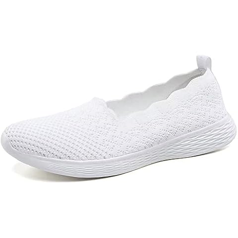 Puxowe Women's Loafers Slip On Lightweight Casual Low-Top Flat Knit Shoes 6.5 UK White Cover
