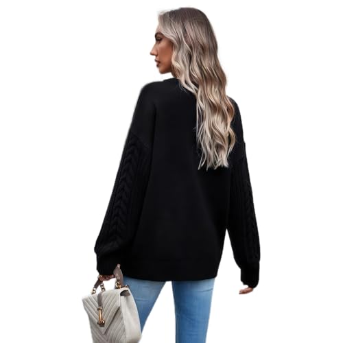 Women's Cable Knit Sweater, Emerald Green, Crew Neck, Long Sleeve