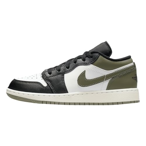 Jordan 1 Low Big Kid's (GS), Black/White-medium Olive, 5 Big Kid