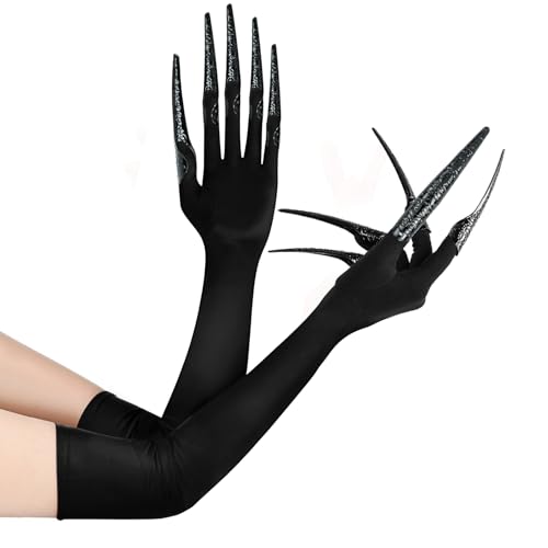 PPGGOPP Guantes Halloween, Guantes de Halloween con Uñas Largas, Guantes Uñas Largas, Guantess Largos Negros, Guantes Largos De Halloween, Guantess con Uñas Largas, para Halloween, Cosplay, Carnaval