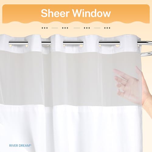 River Dream Heavyweight No Hooks Required Dotted Waffle Weave Shower Curtain with Snap in Liner - 60W x 74L, Hotel Grade, Spa Like Bath Curtain, White by River Dream - Used condition - Image 4