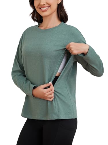 Image of Ecavus Women’s Zip Maternity Nursing Tops for Breastfeeding Long Sleeves Casual Nursing Shirts Pregnancy Mama Clothes