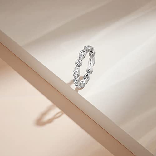 Dalaran Sterling Silver Stackable Ring, Milgrain Marquise Ring Cubic Zirconia Eternity Infinity Band For Women #TOP1