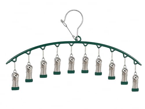 Image of Vastra Leggings Organizer for Closet, Metal Pants Hanger with 10 Rubber Coated Clips, Space Saving Wardrobe Organizer for Leggings, Jeans, Scarves, Dupattas, Towels & Baby Clothes (1, Green)