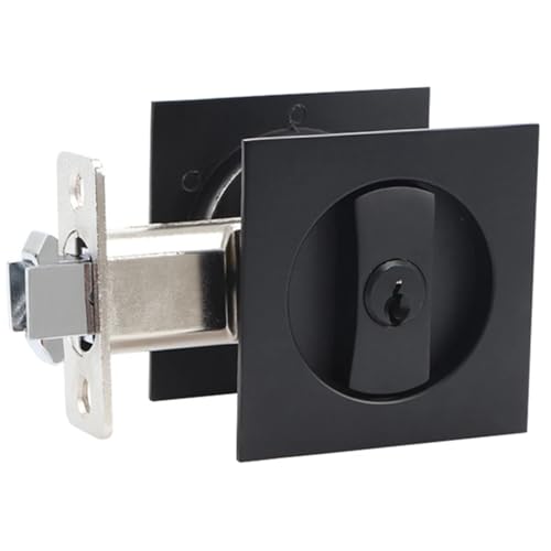 Cerradura para puerta corrediza 2 piezas, cerradura de bolsillo negra con llaves, hardware antirobo, privacidad contemporánea con diseño cuadrado miniatura 1