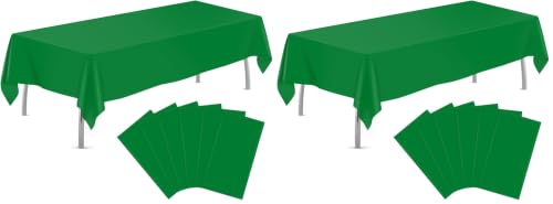 Image of tujol Green 12 Pack Plastic Table Cloth 54 inch x 108 inch, Disposable Tablecloths Rectangle Table Cover, Plastic Tablecloth for Parties