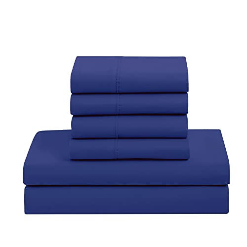Sweet Home Collection 7 Piece Comforter Set Bag Solid Color All Season Soft Down Alternative Blanket & Luxurious Microfiber Bed Sheets, Royal Blue, Queen