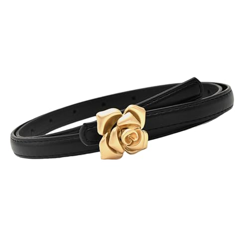 Slender PU Leather Waist Belt For Women Flower Golden Button Button Design Adjustable For Jeans And Usually Wear Korean