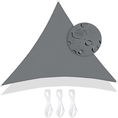 gotyou Dreieck Sonnensegel Wasserdicht inkl Befestigungsseilen, 3x3x3m Grau Sonnenschutz Segel Strand,UV-Schutz Gartenso...