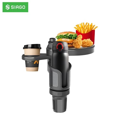 Image of SIAGO 2-in-1 Car Cup Holder with Food Tray | Adjustable Swivel Arm Snack & Drink Organizer | Universal Fit for Front Seat Travel Accessories | SIA401
