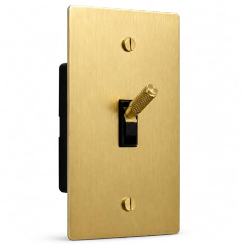 Metal Light Switch UL Listed Solid Brass/Steel Toggle Switch Complete Wall Light Switch with Plate Modern Decorative Electrical Switch Heavy Duty Durable Design 1-Gang