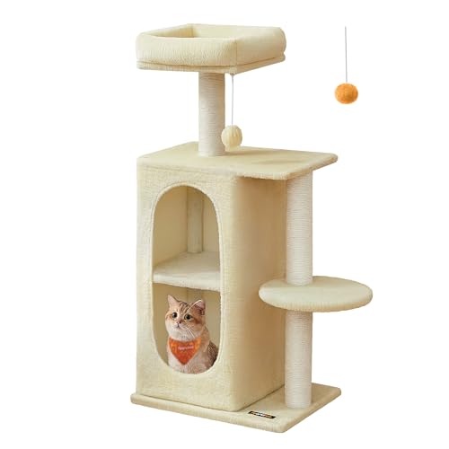 Feandrea Petit Arbre à Chat avec 2 Grottes, Poteaux à Griffer, pour...