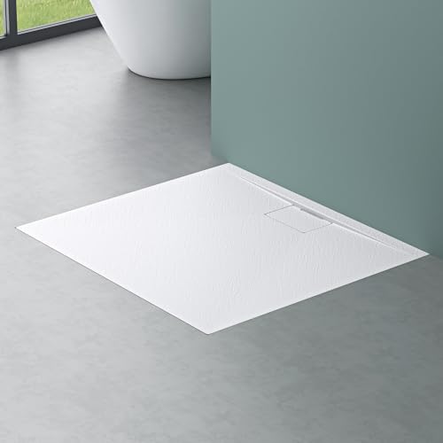 Mai & Mai Duschtasse 80x100x3 cm Duschwanne aus Mineralguss Mineralgusswanne in Weiß DIN-Anschlüsse Geoma07