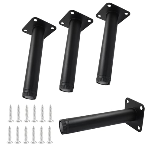 HARSKIYER 6 Inch Furniture Legs Set of 4, Adjustable Cabinet Legs Metal Furniture Feet, Black Furniture Support with Screws for Sofa, Cabinet, Dresser, Table, Shelf, Couch