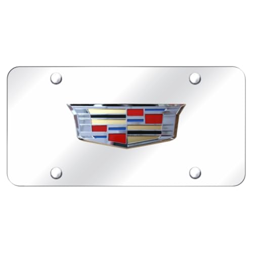 AU-TOMOTIVE GOLD INC. Officially Licensed New Crest 3D Logo on Chrome Stainless Steel License Plate for Cadillac