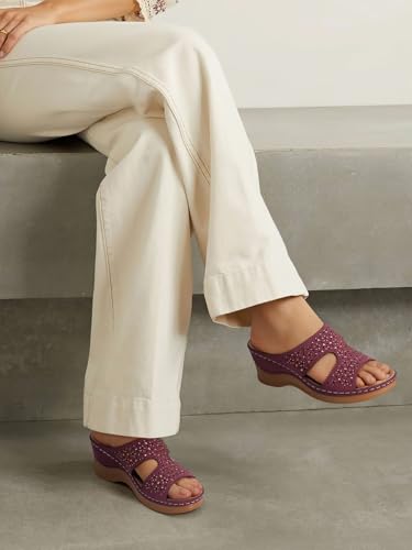 Image of SHIBEVER Wedge Sandals for Women Dressy: Summer Slip On Womens - Slide Comfortable Walking Platform Sandals