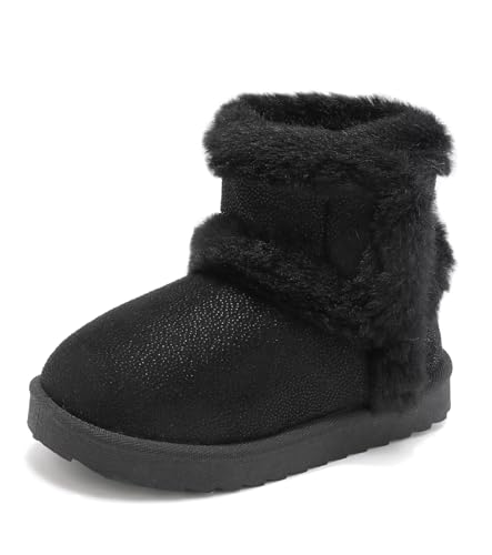 Image of Cubufly Toddler Little Girls Boots Warm Winter Kids Ankle Fur Lined Snow Shoes Non-Slip