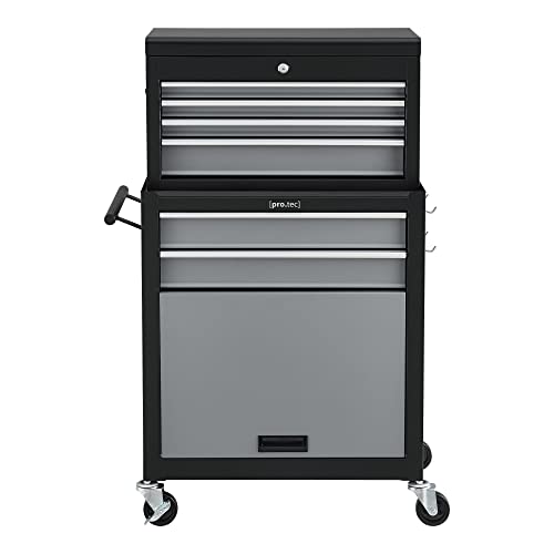 pro.tec Werkstattwagen mit Kofferaufsatz abschließbar Werkzeugwagen mit Schubladen Rollwagen Stahl Schwarz – Bild 5