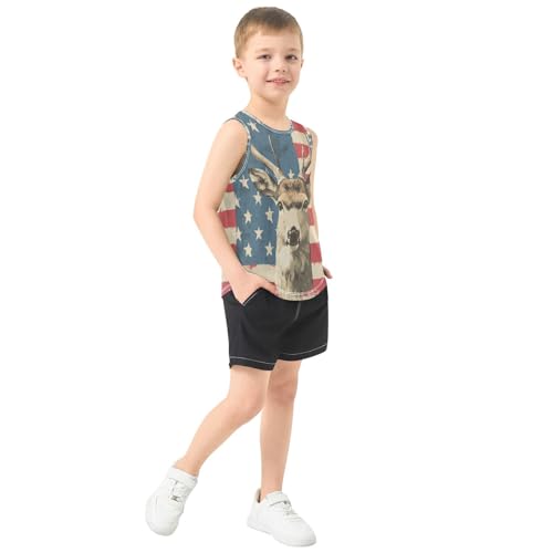 Boys Tank Top Shirts Deer American Flag Style Sleeveless T-Shirts Crew Neck for Kids Clothing Children4