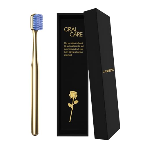 Z-VAPRESS Luxury Gold Color Toothbrush with Super Soft Charcoal Bristles - Good Gift for Home, Guests and Travel