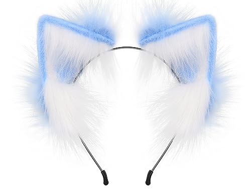 QinRuan Cat Fox Faux Fur Ears Headband Cute Halloween Fancy Dress Cosplay Handmade Animal Furry Ears Hair Hoop